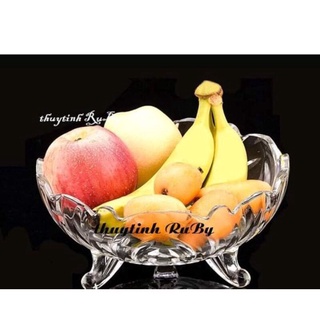 Đĩa - thố thủy tinh 3 chân để hoa quả, đĩa thả hoa hàng dày đẹp