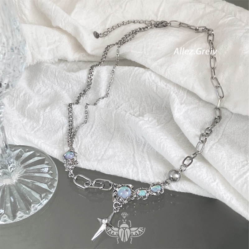 Vòng cổ Mặt Đá Opal Hình Ngôi Sao Thời Trang unisex