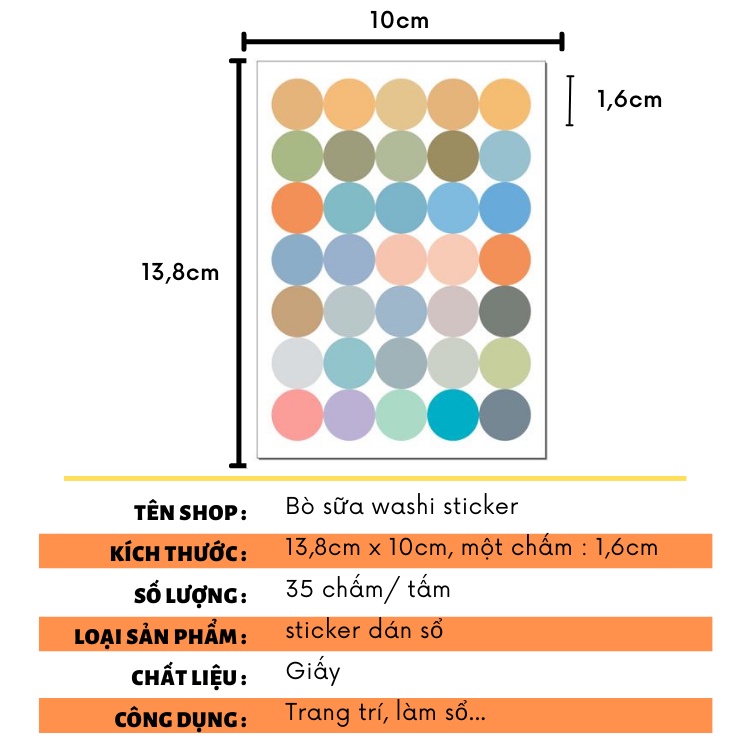 Sticker Tròn Cute Nhiều Màu Hình Dán Decor Trang Trí Sổ Tay Washi Tape Bullet Journal ST19