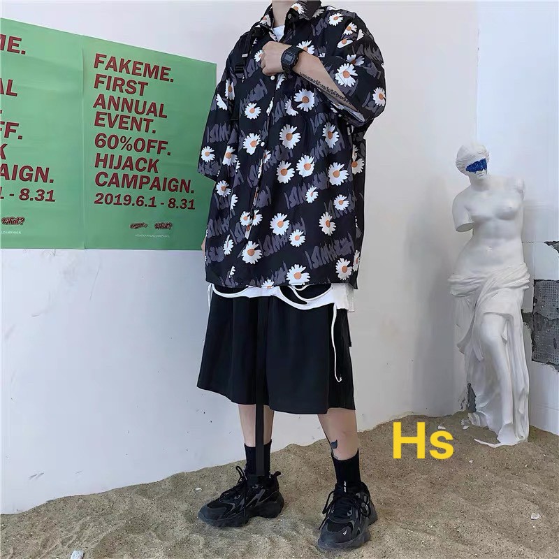 Unisex Áo Sơ Mi Nam Nữ Đẹp Oversize Màu Loang Hoa Cúc Hot Trend-HươngSu Ulzzang Cộc Tay-HươngSu