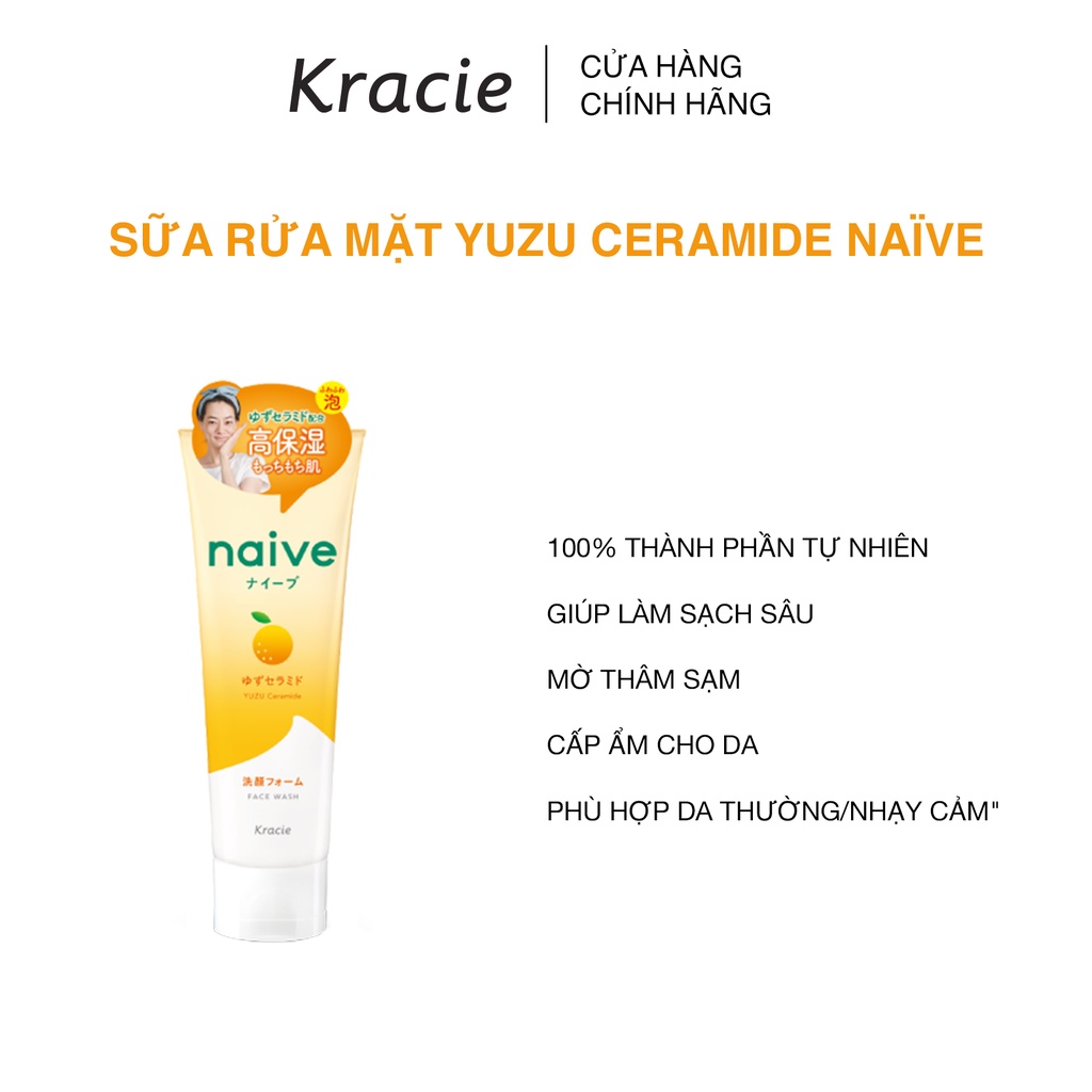 Sữa rửa mặt Yuzu Ceramide hương cam quýt Naive 130gr chính hãng