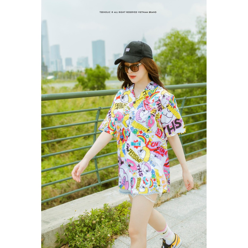 Áo Sơ Mi Form Rộng Unisex TeeHolic In Hoạ Tiết Hoạt Hình thS