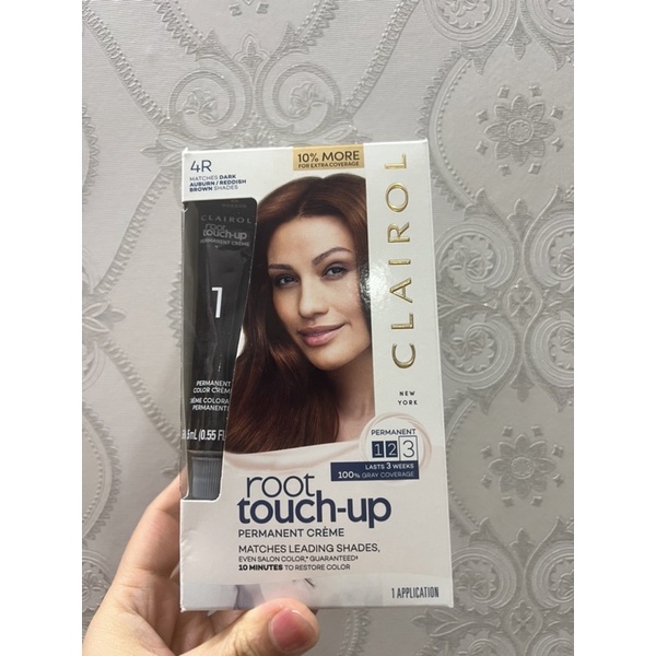 Thuốc nhuộm phủ chân tóc bạc /dặm chân tóc bạc  Clairol Root Touch-Up Màu : 4R sẫm màu nâu/ đỏ nâu