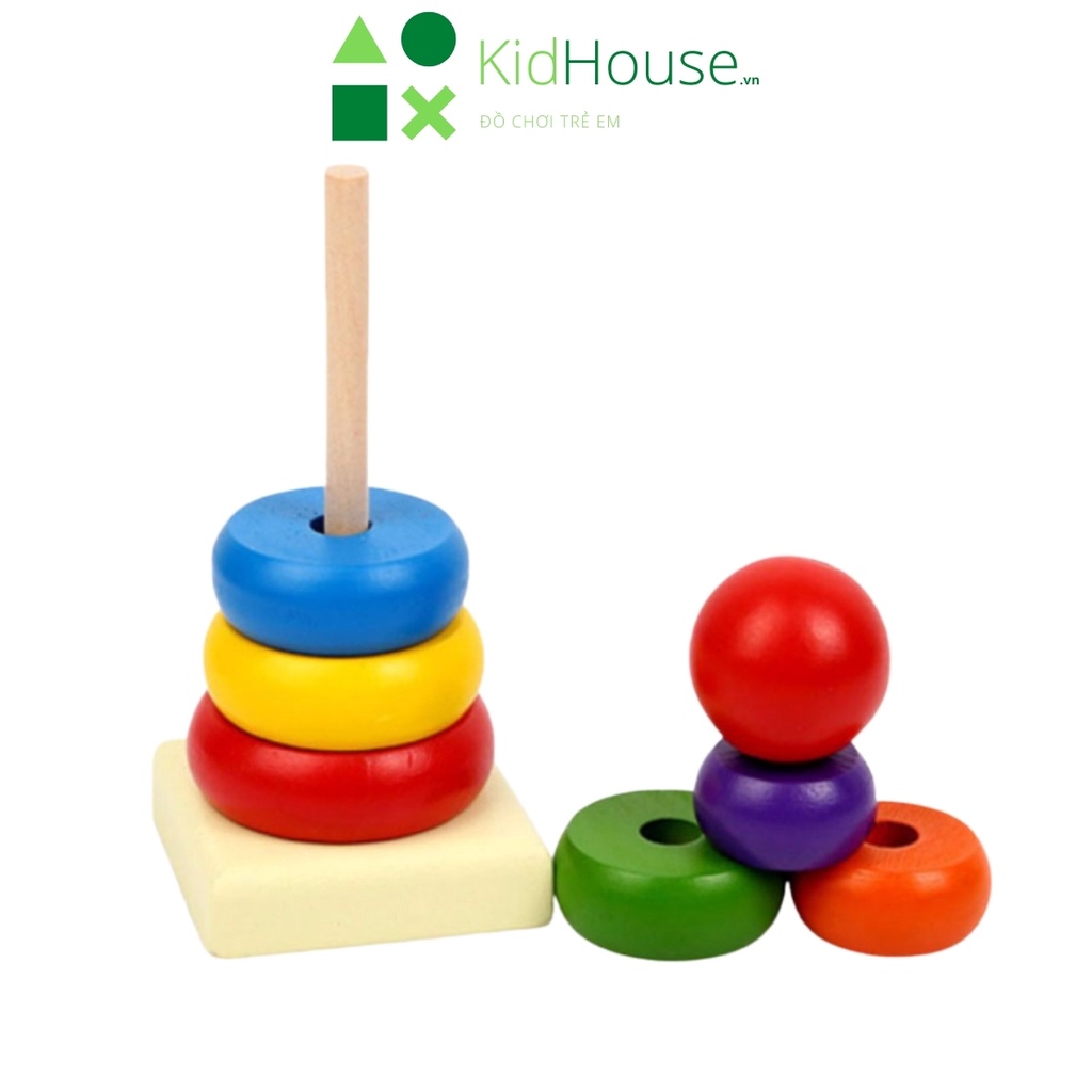 Đồ chơi gỗ montessori, tháp cầu vồng Jenga, bộ xếp hình cho bé giúp bé phát triển trí tuệ KidHouse.vn
