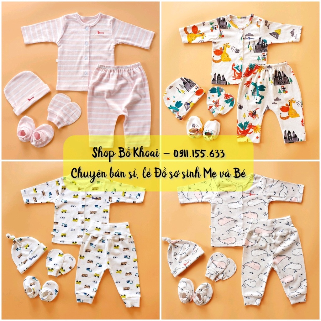 Bộ quần áo sơ sinh dài tay BUNNY 5 chi tiết - Set Quần Áo Mũ Bao tay chân cho bé sơ sinh - Bố Khoai Store