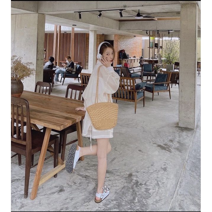 GIÀY SANDAL NỮ QUAI NGANG ĐẾ TRẤU DA PU