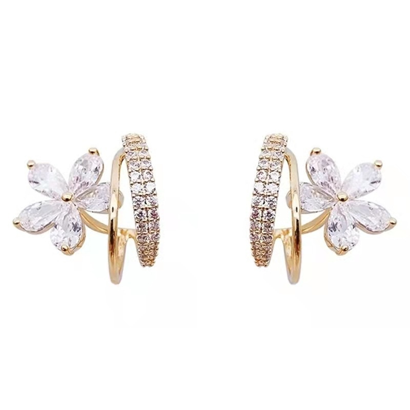 Khuyên Tai Hình Bông Hoa Đính Đá Zircon Phong Cách Hàn Quốc Thời Trang Cho Nữ