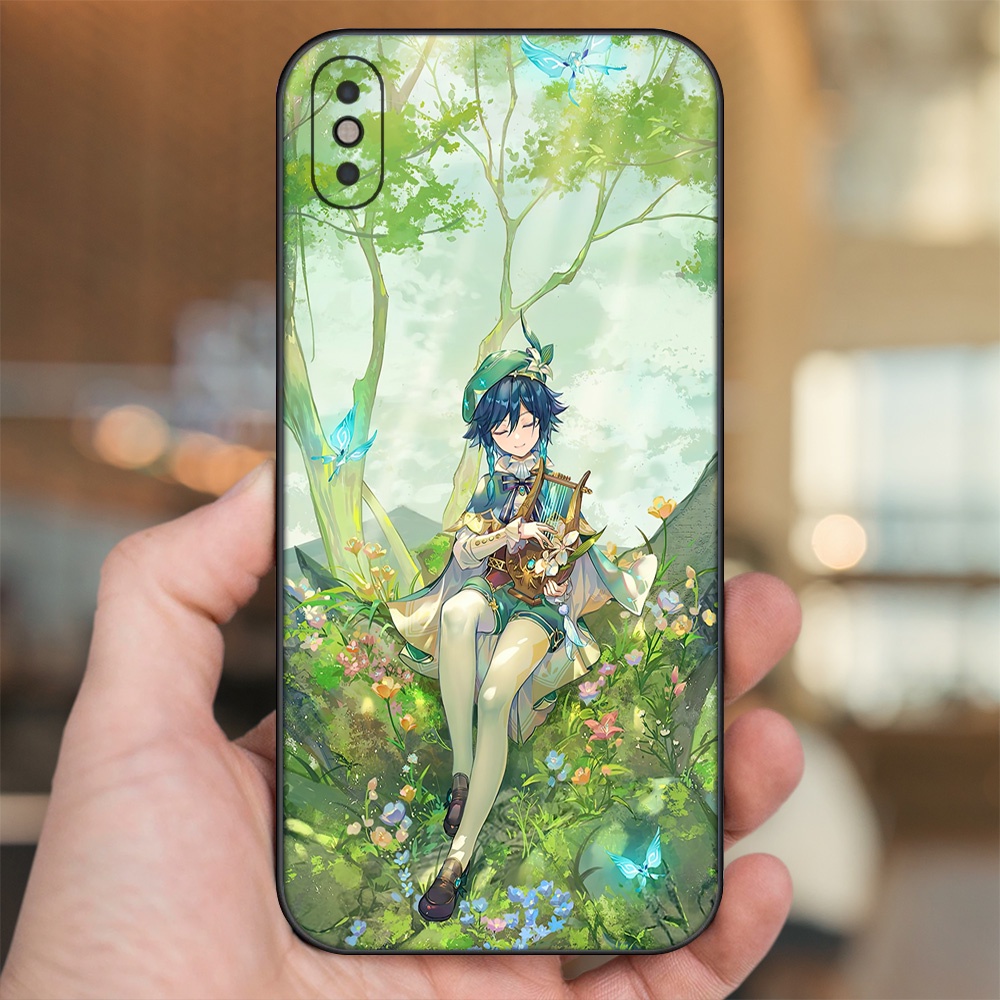 Ốp lưng iPhone Xs Max dẻo đen cạnh vuông in hình Venti Genshin Impact