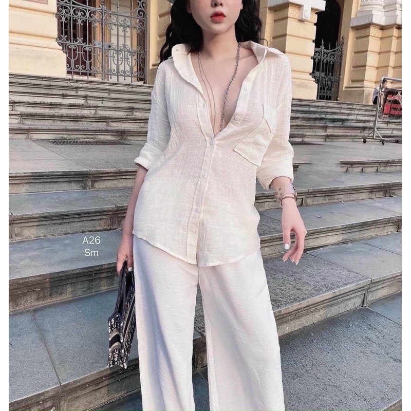 SET ÁO SƠ TÚI NGỰC MIX QUẦN SUÔNG ĐŨI | BigBuy360 - bigbuy360.vn