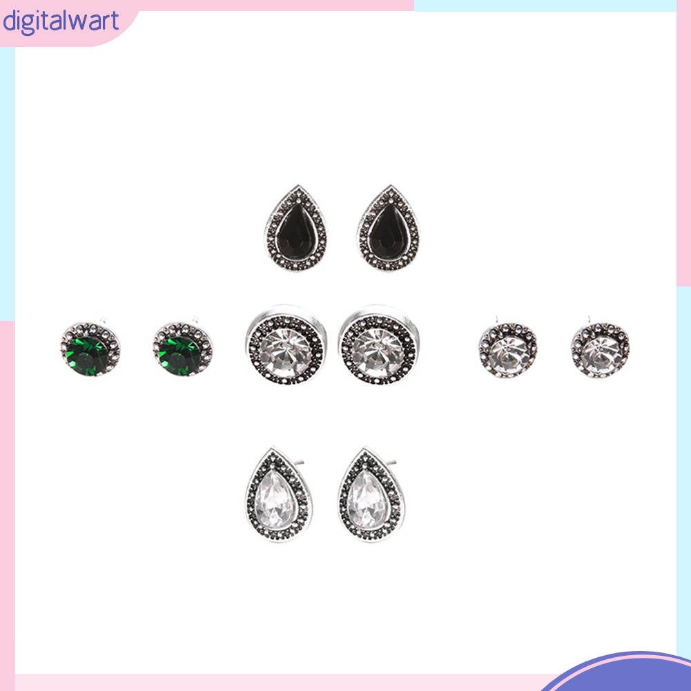 Set 5 đôi bông tai đính đá kiểu dáng thời trang trang, sang trọng cho nữ