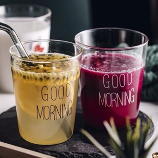 ( Sẵn ) Ly thuỷ tinh ☘️good morning ☘️ 2 màu trắng đen