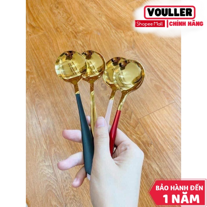 Set 5 Thìa Vouller Inox Mạ Vàng Sang Trọng- Muỗng Cà Phê Hình Tròn, Muỗng Múc Kem Muỗng Cà Phê Bằng Thép Không Gỉ