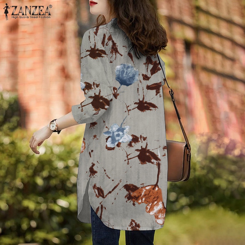 Áo kiểu Zanzea tay dài họa tiết hoa phong cách vintage thời trang cho nữ