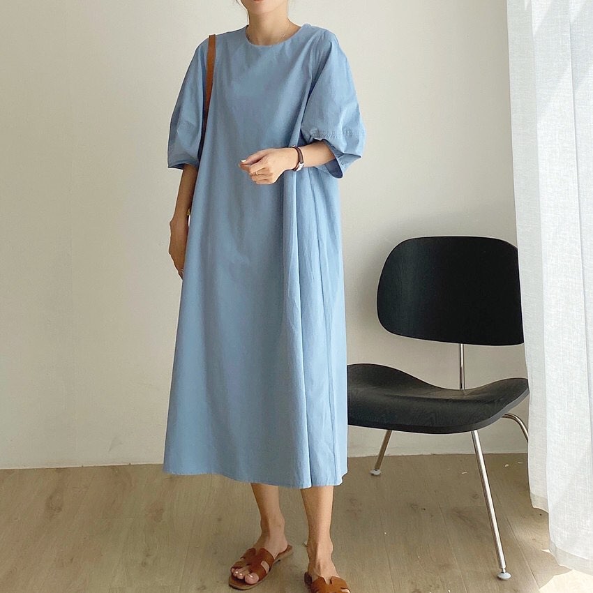 Váy maxi 3 màu xanh, be, trắng