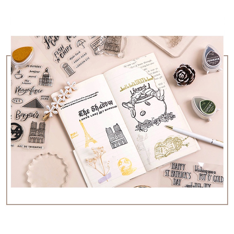 Flowertree Con Dấu Silica Gel Trong Suốt In Ngày Tháng DIY