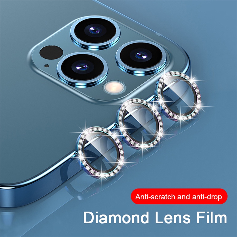 Nắp đính đá Vòng kim loại có kính cường lực bảo vệ camera điện thoại iPhone 15  Pro Max 14 Pro Max 13 12 11 Pro Max 14 15 Plus nhũ kim tuyến bảo vệ Camera sau thích hợp