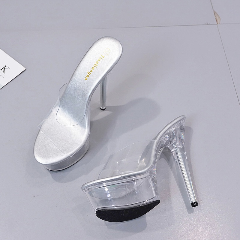 Dép cao gót trong suốt 14cm TianTian HI183 ORDER size từ 34 đến 39