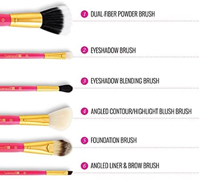 BỘ CỌ NEON PINK 6 PIECE BRUSH SET WITH COSMETIC BAG.