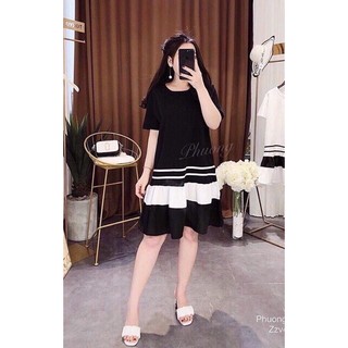 Váy bầu công sở đẹp 🍓 FREESHIP 🍓 đầm bầu thiết kế bigsize đen viền trắng