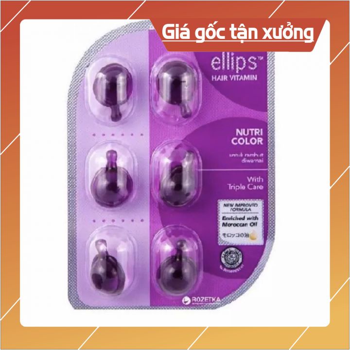 DẦU CÁ DƯỠNG TÓC ELLIPS - Hair Vitamin Nutri Color 6viên*1ml ( màu tím-hồng-đen-vàng - nâu]