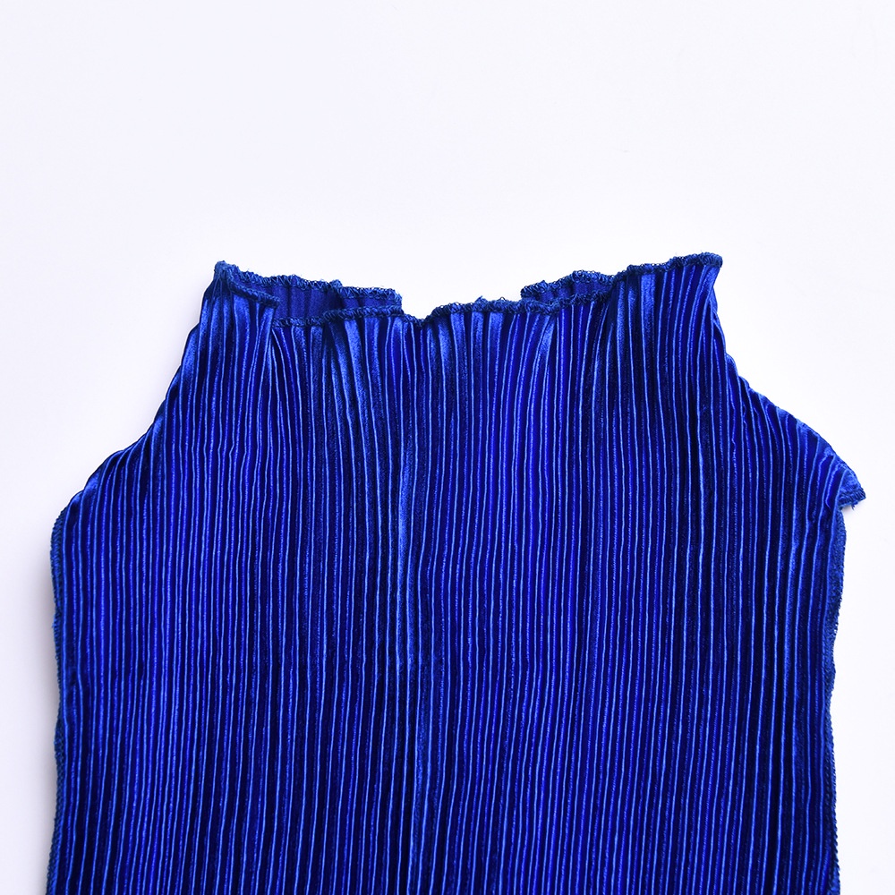 DUNEA Đầm Sát Nách Cổ Cao Màu Trơn Thiết Kế Xếp Ly Nữ Tính