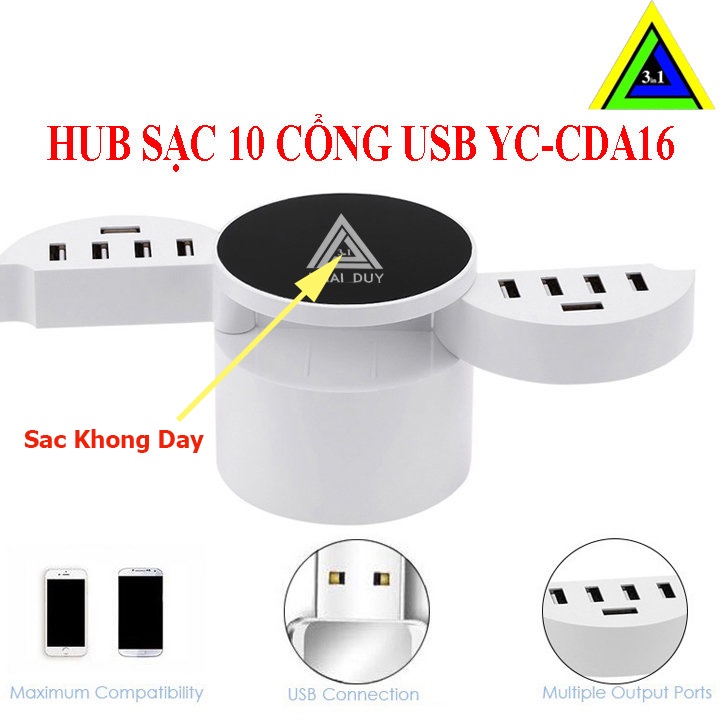 Ổ Cấm Điện Thông Minh CDA10 Hãng Khai Duy Kiêm Hub Sạc Nhiều cổng An Toàn