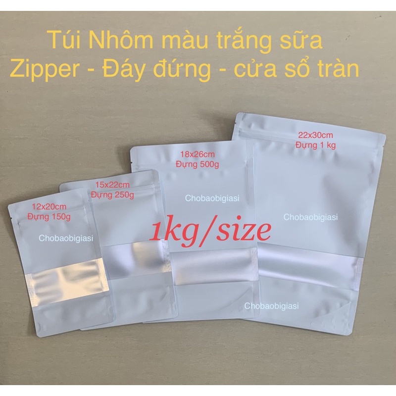 {1kg/size} Túi zipper đáy đứng màu trắng sữa sang trọng (hàng đẹp - SP y hình)