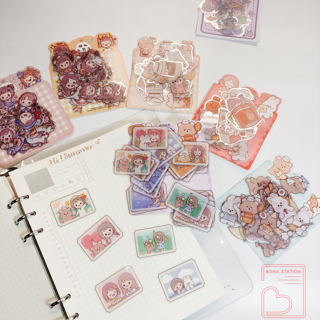 Bộ 40 sticker trang trí Telado - Cute schoolgirl hình dán sổ tay trong suốt | BSB125