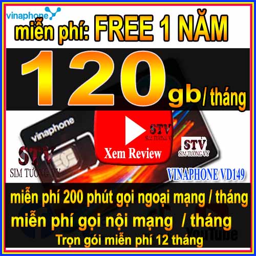 Sim 4g Vd149 trọn gói miễn phí 1 năm ( mỗi tháng tặng : 120gb + 200 phút ngoại mạng + gọi miễn phí vinaphone)