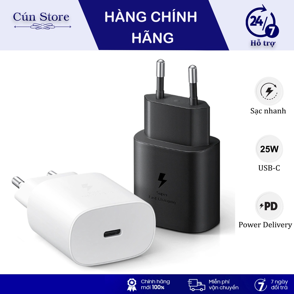 Bộ sạc nhanh Samsung 25W chính hãng Note 10, Note 20, S20, S21, A71 tiết kiệm thời gian sạc | Bảo hành 12 tháng