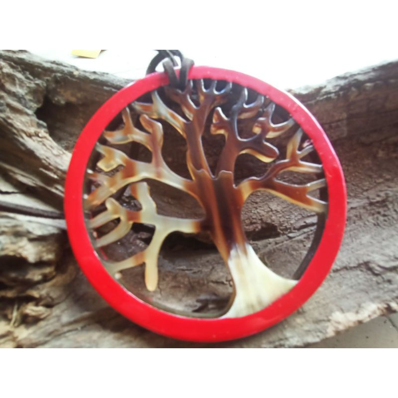 Dây chuyền  bằng sừng trâu tự nhiên, dây đeo bằng da tự nhiên, đường kính 6cm