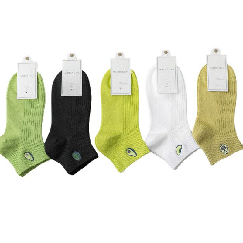 Tất Vớ Nữ Cổ Ngắn - Set 5 Đôi Tất Hoạ Tiết Quả Bơ Dễ Thương