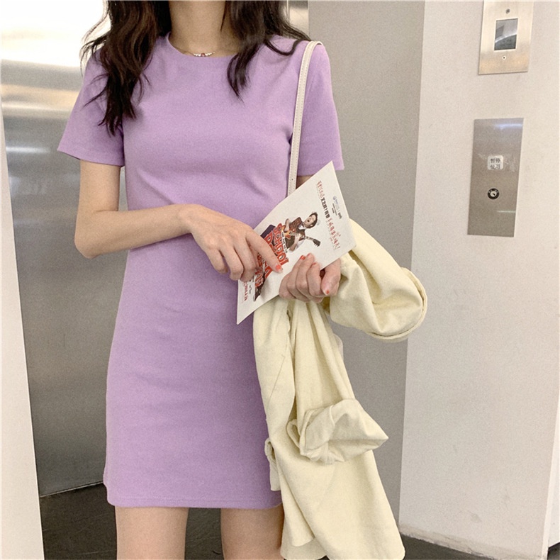 Đầm dài màu trơn phong cách Hàn Quốc thời trang xuân thu cho nữ