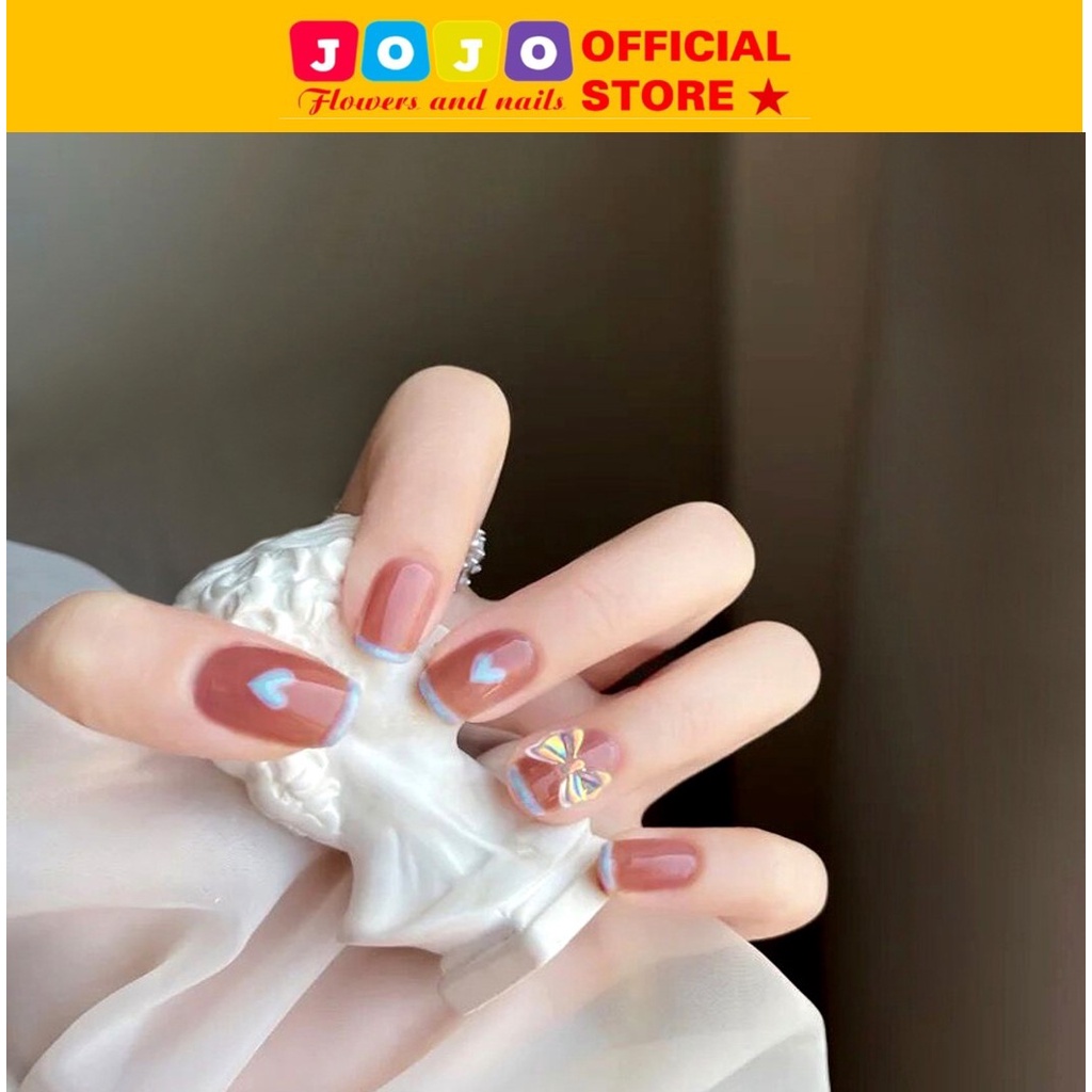 Móng tay giả đính nơ 24 móng Jojo shop kèm keo dán, trẻ, đẹp