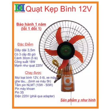 quạt năng lượng mặt trời sải cánh 30cm quạt treo dc 12v 18w