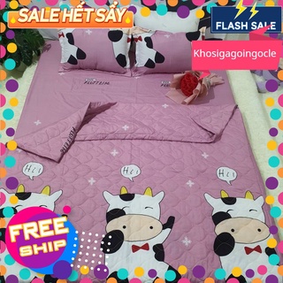 Chăn hè thu trần bông 1m8x2m trần bông 3 lớp,vải cotton poly-mẫu bò sữa hồng