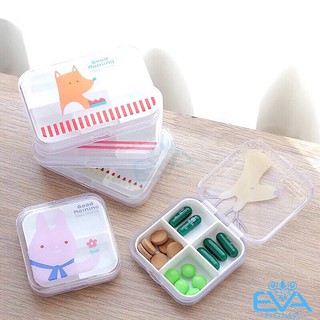 Combo 2 Hộp Đựng Thuốc 4 Ngăn In Hoạ Tiết Hình Thú Cute