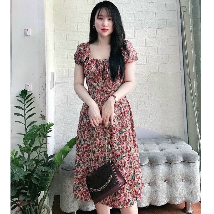 Váy hoa cúp ngực cổ nơ xinh