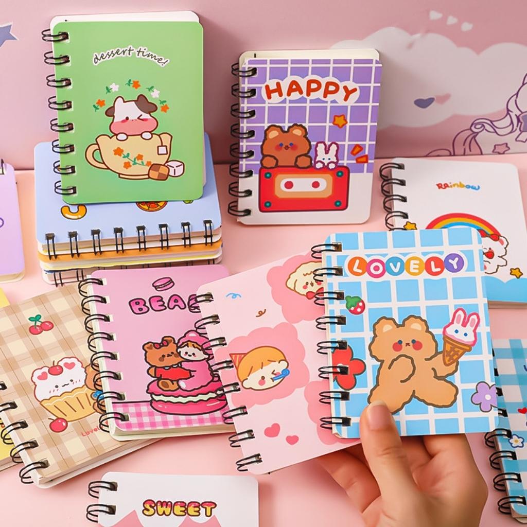 Sổ Tay Ghi Chép Lò Xo EDUSKY Kích Thước A7 Mini Cute Tập 80 Trang Họa Tiết Hoạt Hình Dễ Thương Cỡ 10.5x8cm