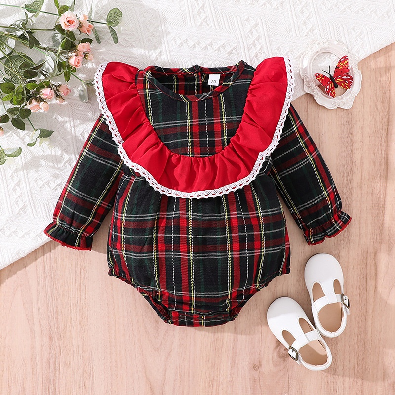 Body bé gái đồ sơ sinh từ 0 đến 24 tháng In Caro Đỏ Giáng Sinh Dành bodysuit liền thân mùa hè tay dài tay áo cho bé trẻ em