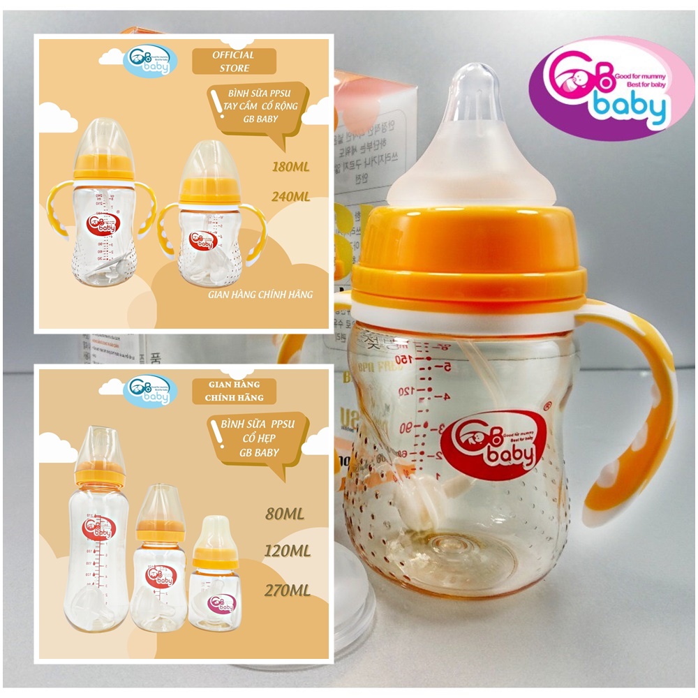 Bình sữa cổ rộng có tay cầm PESU GB Baby cho bé