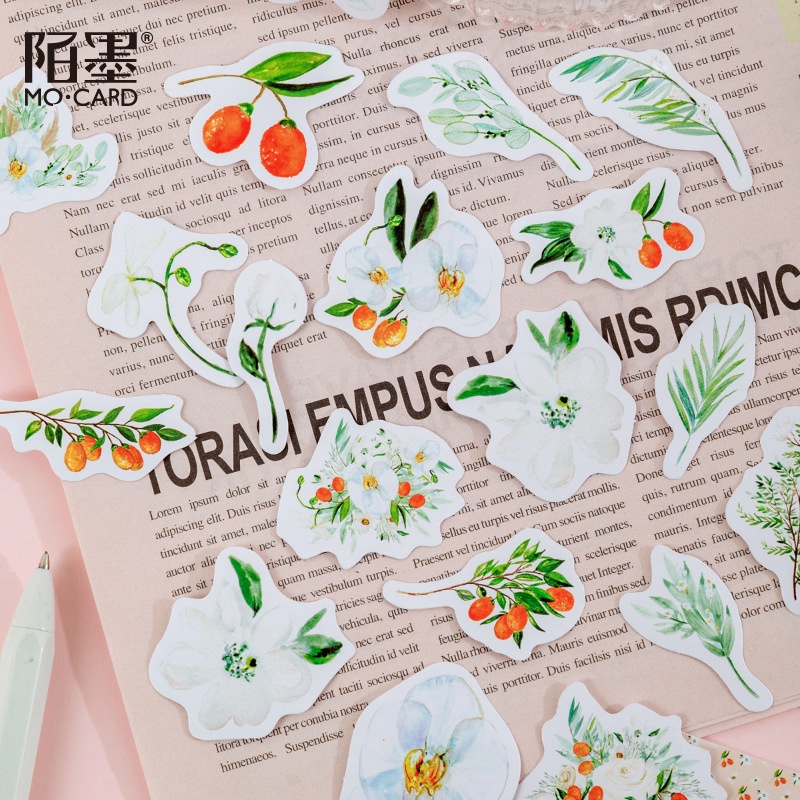 Hộp 46 Nhãn Dán Mo Card Quả Hồng Hoa Trắng Trang Trí Sổ Tay Take Note