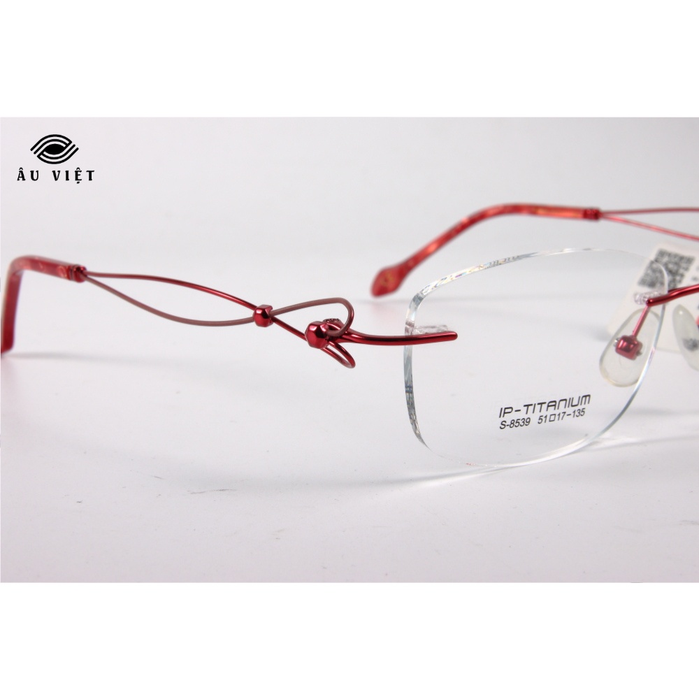 Gọng kính khoan nữ kim loại titanium dáng vuông chữ nhật Sunfire S-8539 màu đỏ vân đá Full box