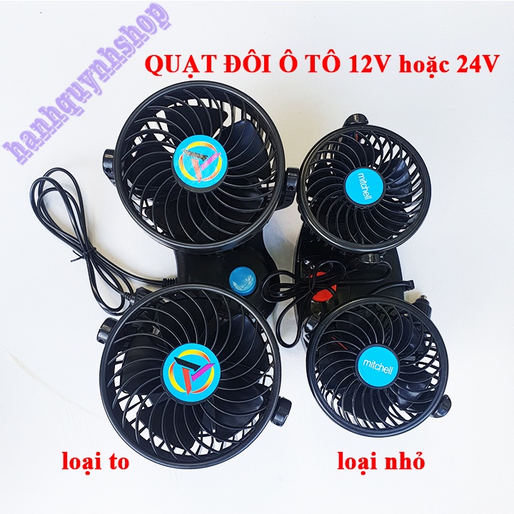 Quạt đôi cho ô tô loại to 12V hoặc 24V để trên taplo