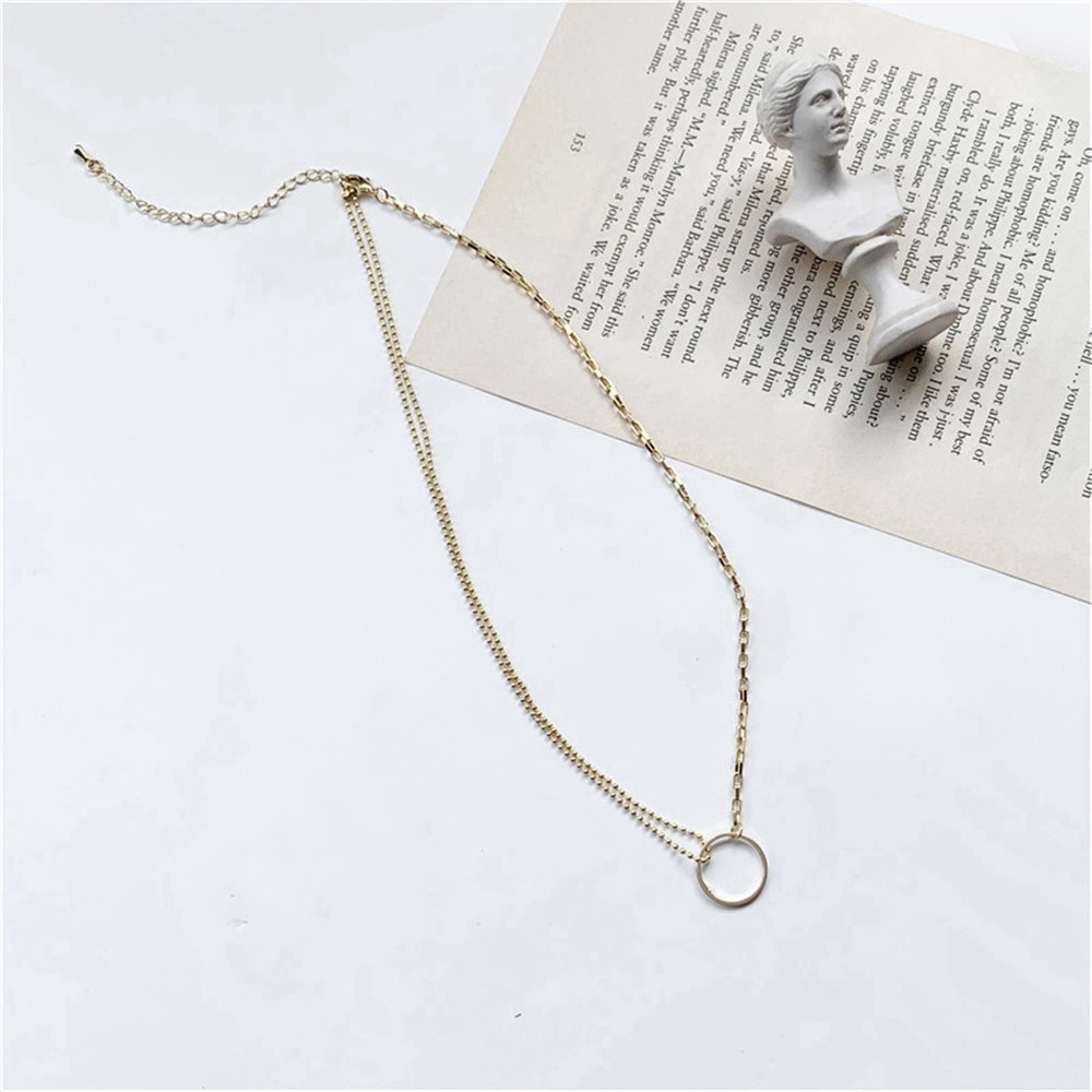 Dây chuyền hai lớp mặt tròn rỗng thời trang phong cách Hàn Quốc cho nữ