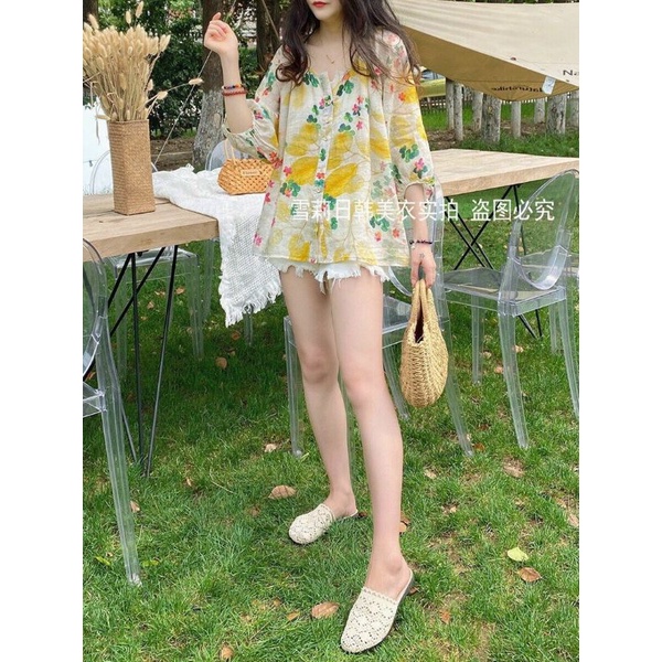 ÁO KIỂU SƠ MI HOA CỔ TRỤ TAY LỞ Lh0917399527