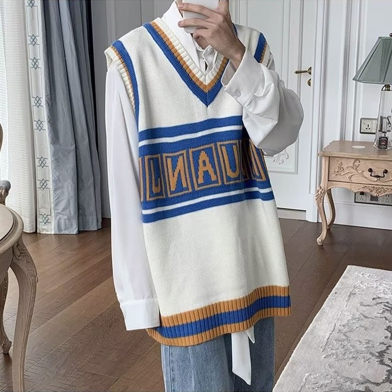 Áo Sweater Dệt Kim Cổ Chữ V Dáng Rộng Thời Trang Xuân Thu Phong Cách Nhật Bản Cho Nam Giới