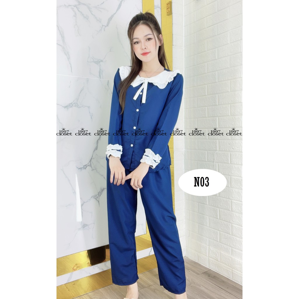 Đồ ngủ pijama lụa viền bèo, set bộ tiểu thư mặc nhà siêu đẹp N03 - 1997Closet