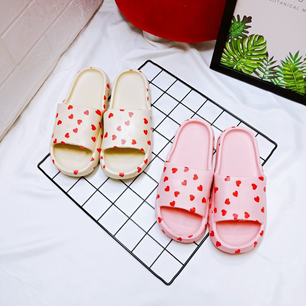 (Kèm ảnh thật) Dép quai ngang 2 màu họa tiết tim dễ thương xinh xắn - TT251