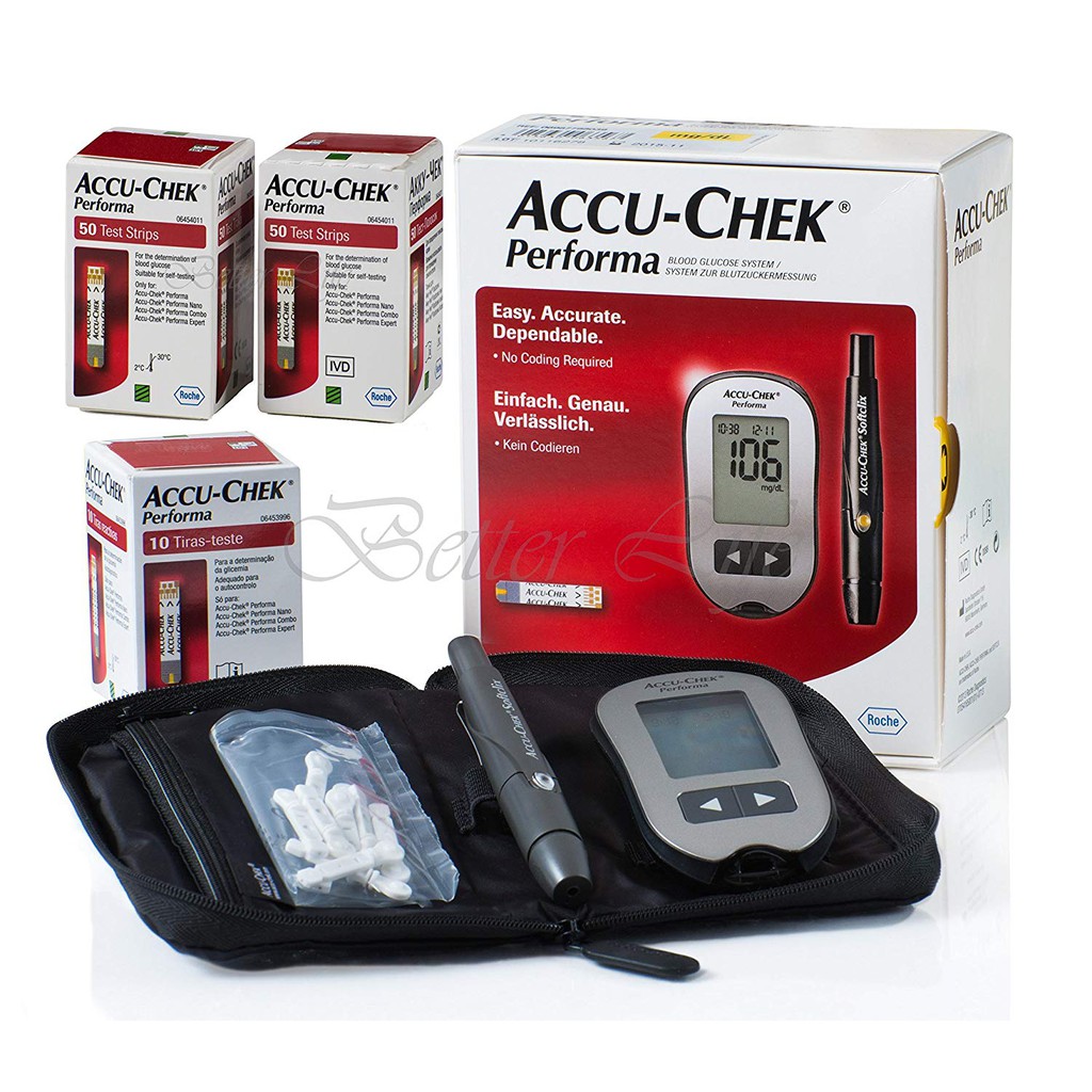 Máy đo đường huyết accu chek Performa - kèm hộp 10 que thử + kim chích máu